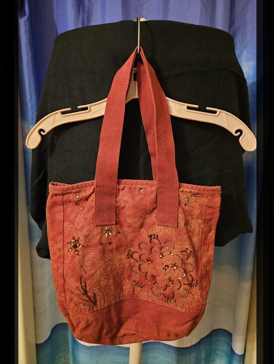 Old Navy Handbags - Embroidered Burnt Red Tote Bag with Floral Accents